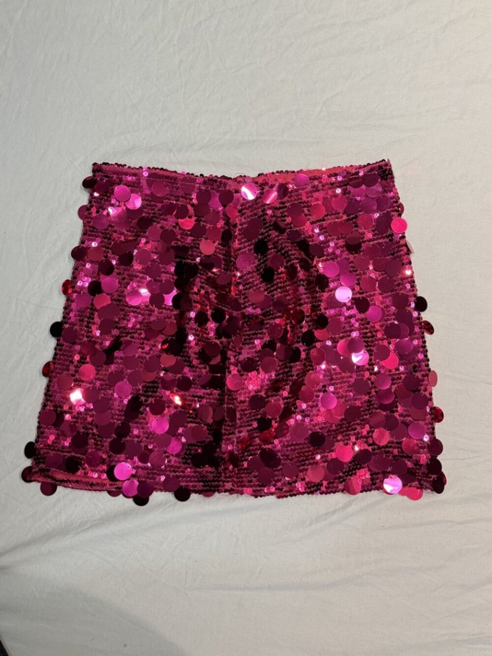 Hot Pink Sequin Paillette Mini Skirt Magenta Satin Lined NWT Size M - Picture 2 of 7